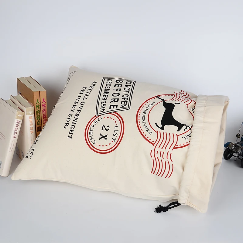 100% Cotton High Quality Santa Gift Bag 50*70 cm Christmas drawstring gift bags
