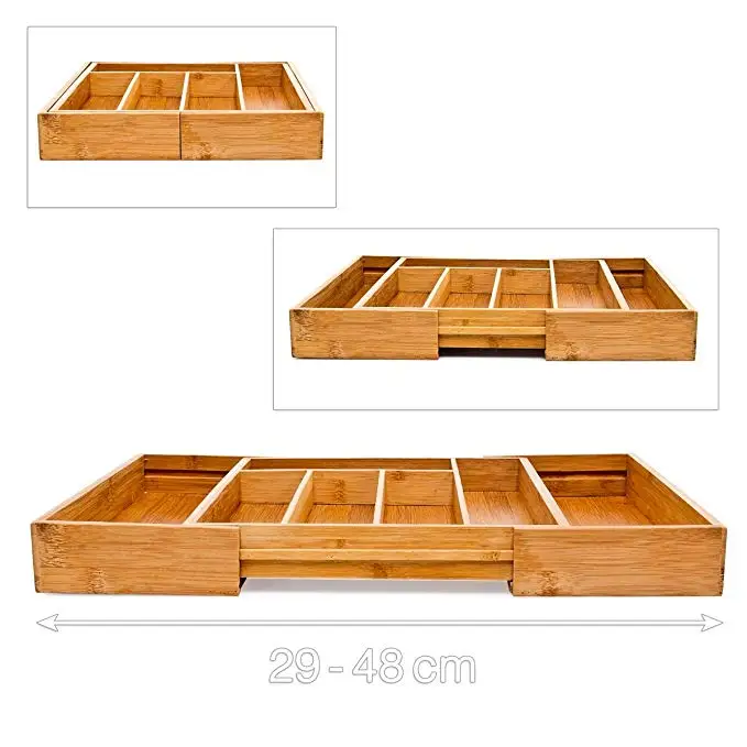 Кухонная утварь Регулируемый бамбуковый ящик Органайзер