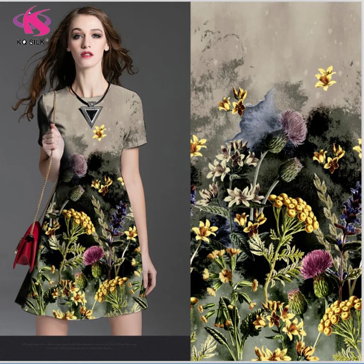 
Digital print 100% Silk satin flower print fabric chinese silk fabric 