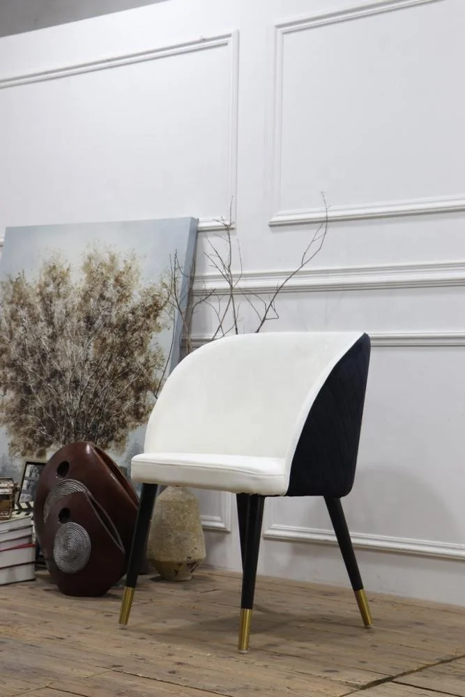 black and white velvet fabric modern dinning chair with gold brass button legs