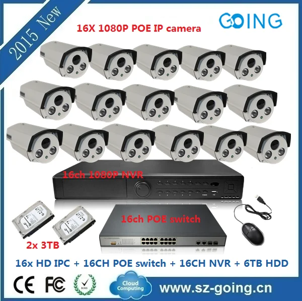 16-канальный сетевой видеорегистратор комплект 1080 P 2-мегапиксельная POE ip камера с 6 ТБ жесткий диск