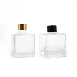 Wholesale 200Ml Empty Decorative Square Clear Glass Cosmetic Diffuser Bottle For Perfume Wholesale Glass Perfume Bottles