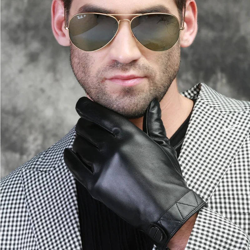 Custom design cuero invierno fleece lining men touch sheepskin leather fashion gloves winter