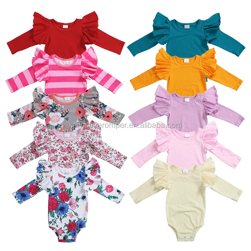 lavender plain infant girl long sleeve flutter baby romper newborn baby clothes