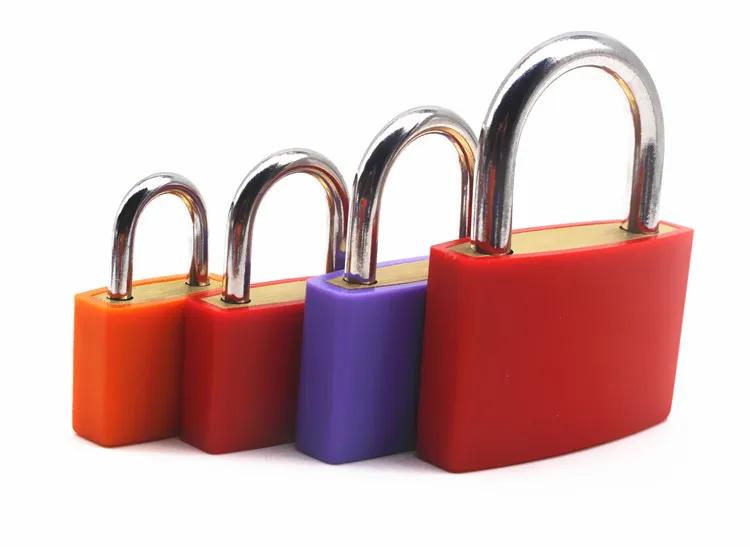 OEM small decorative travel luggage bag diary gift lock colorful plastic coated jaket rubber cover brass padlock