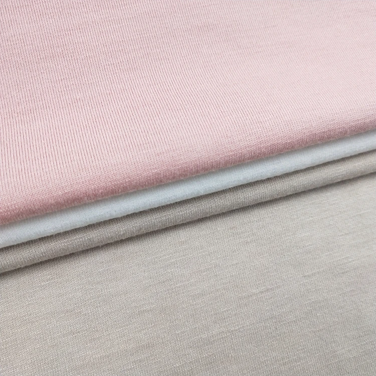 Plain dyed polyester rayon spandex single jersey knitting shirt fabric wholesale