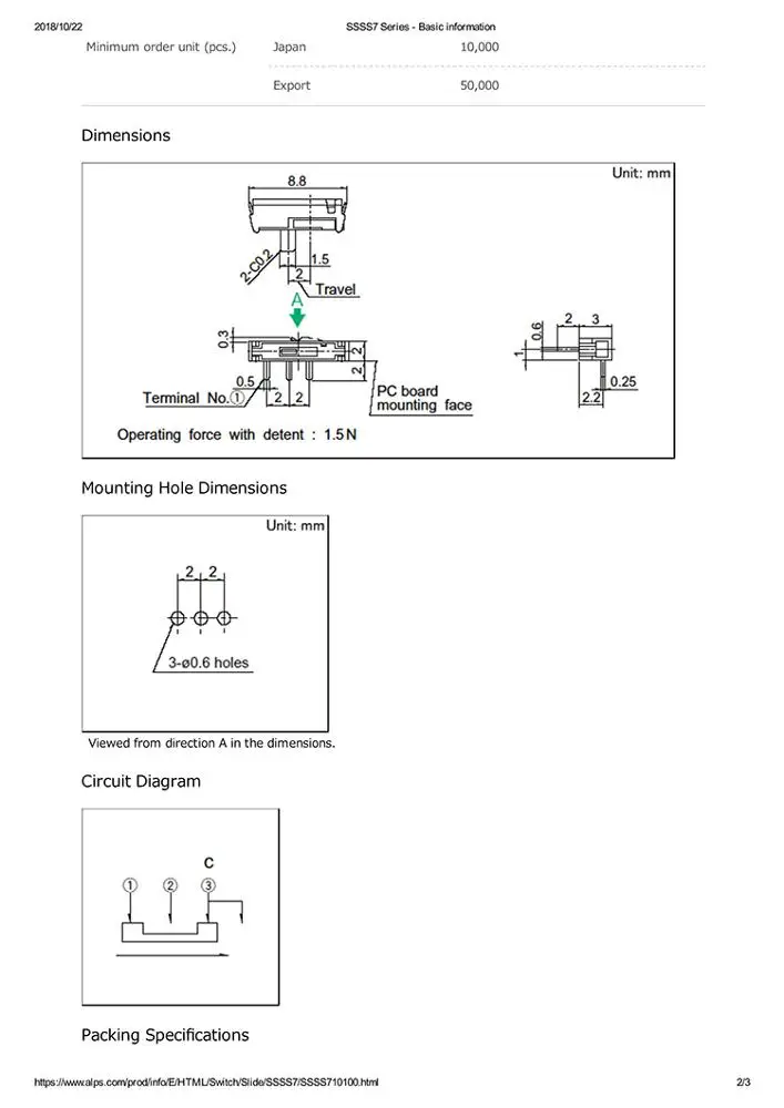2 0 (H) мм мм-серии SSSS7 для путешествий ALPS сделано в Японии переключатель слайдов оригинальный продукт японские микропереключатели