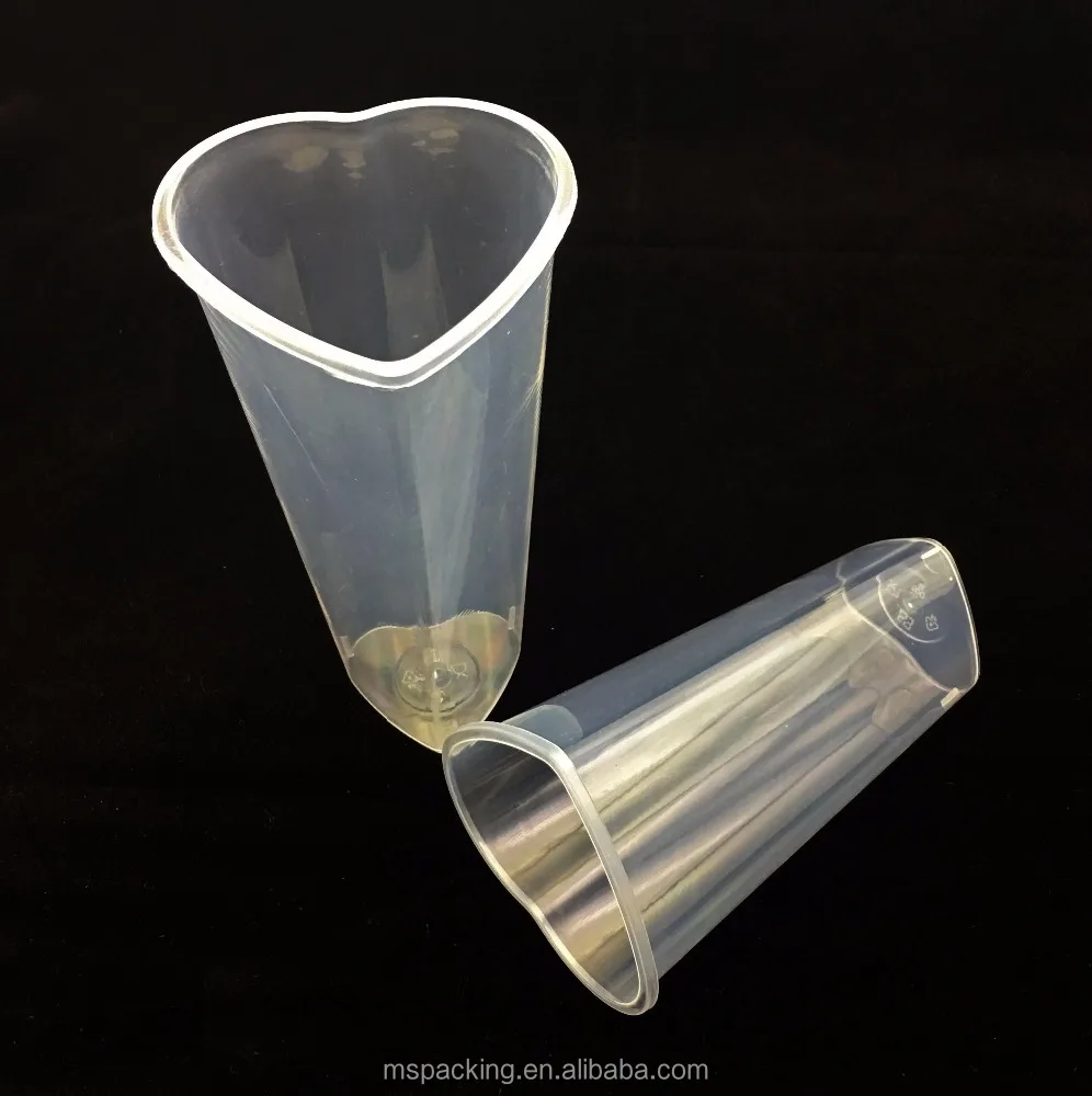 Heart shaped clear plastic cups shapes custom printed disposable PP tall plastic drinking cups wholesale