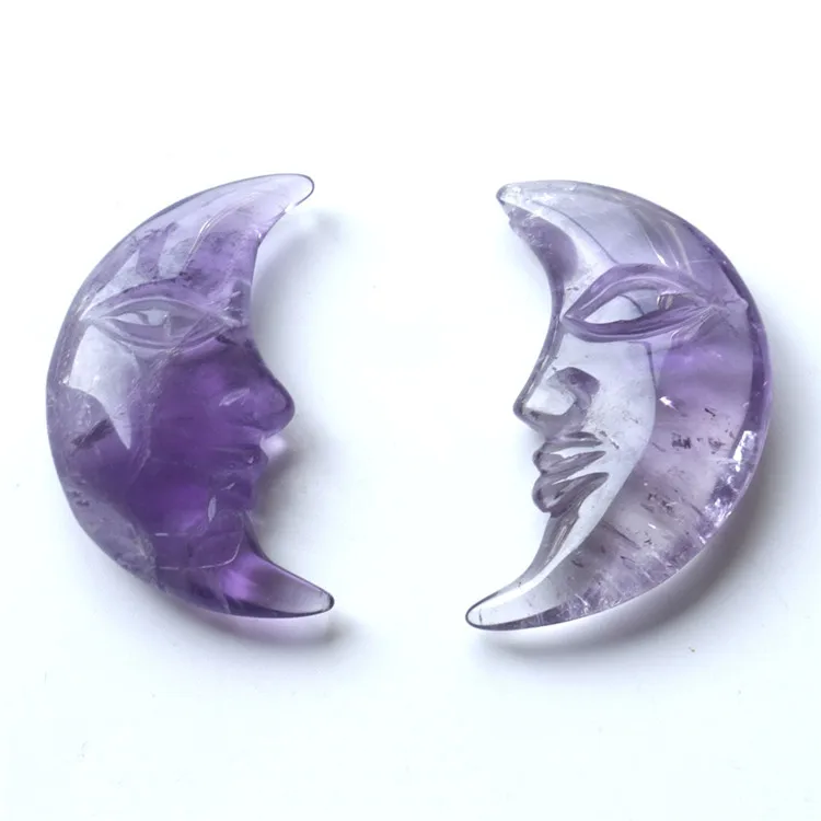 Оптовая продажа, индивидуальная ручная резьба, милый натуральный аметист, хрусталь, луна