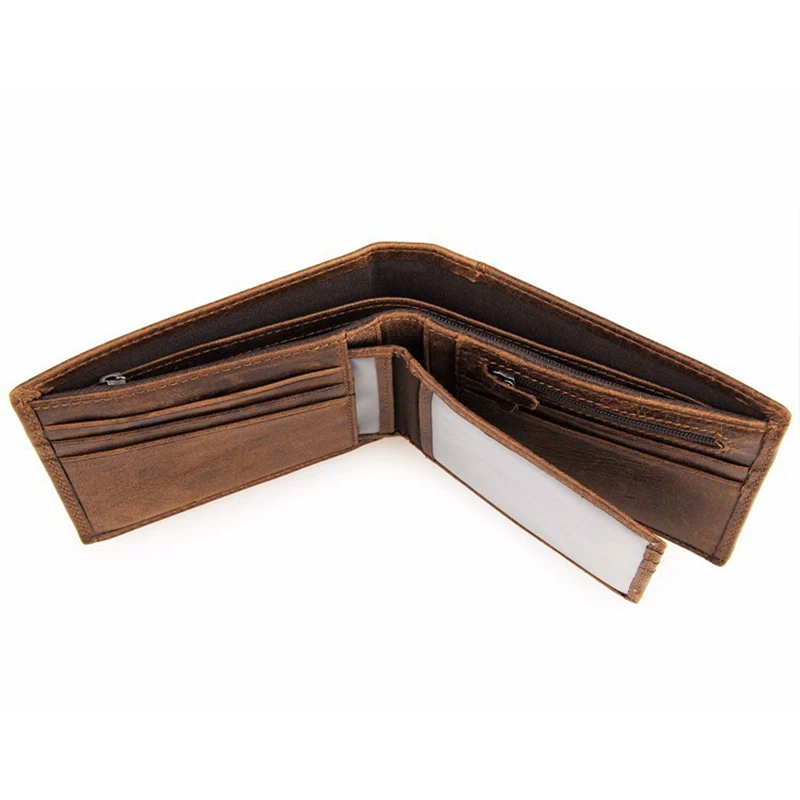 Crazy Horse Cow Leather Wallet Manufacturer Zipper Travel Leather Coin Purse for Men