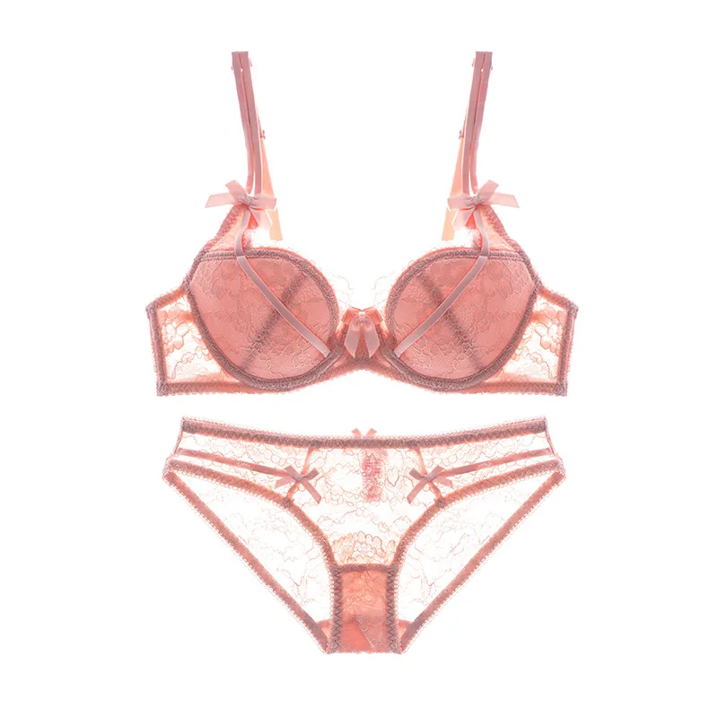 
High Quality Sexy Girl Lace Red Color Padded Bra And Panties Sets 