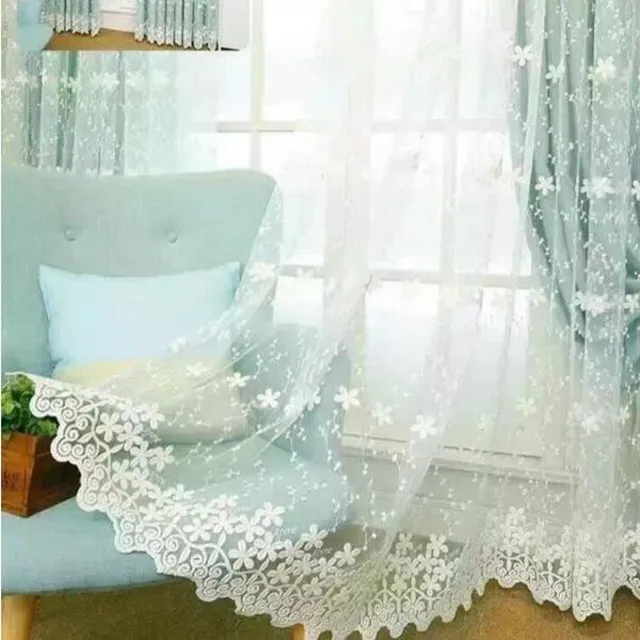 Window Curtains and Transparent Natural Sheer Embroidered Flower Newest Arrival Lace 100% Polyester French Window Grommet Modern