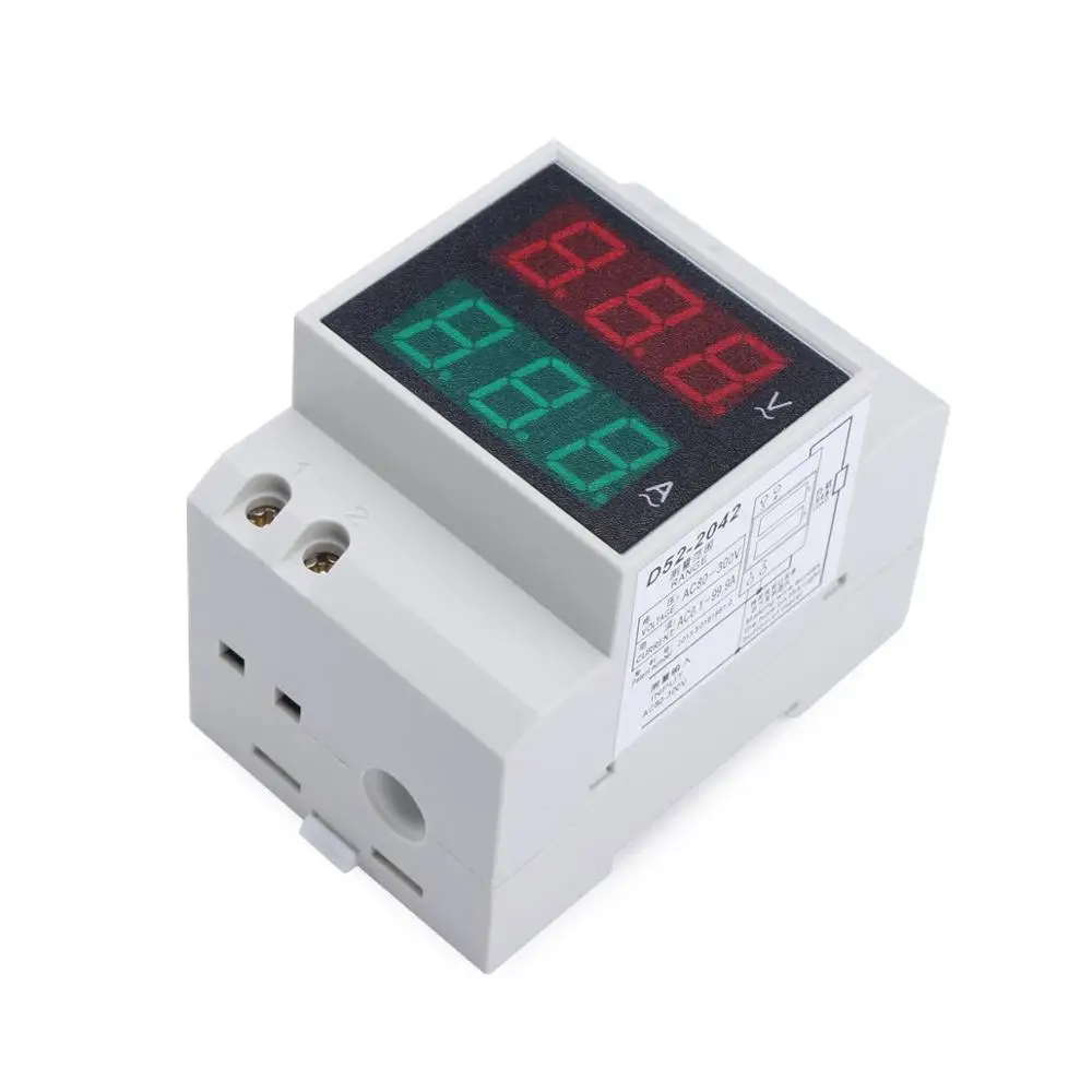Digital Din-Rail Voltage Ammeter Current Monitor Meter LED Multimeter Gauge AC 80-300V 0.1-99.9A Micro AC Volt Amp Meter