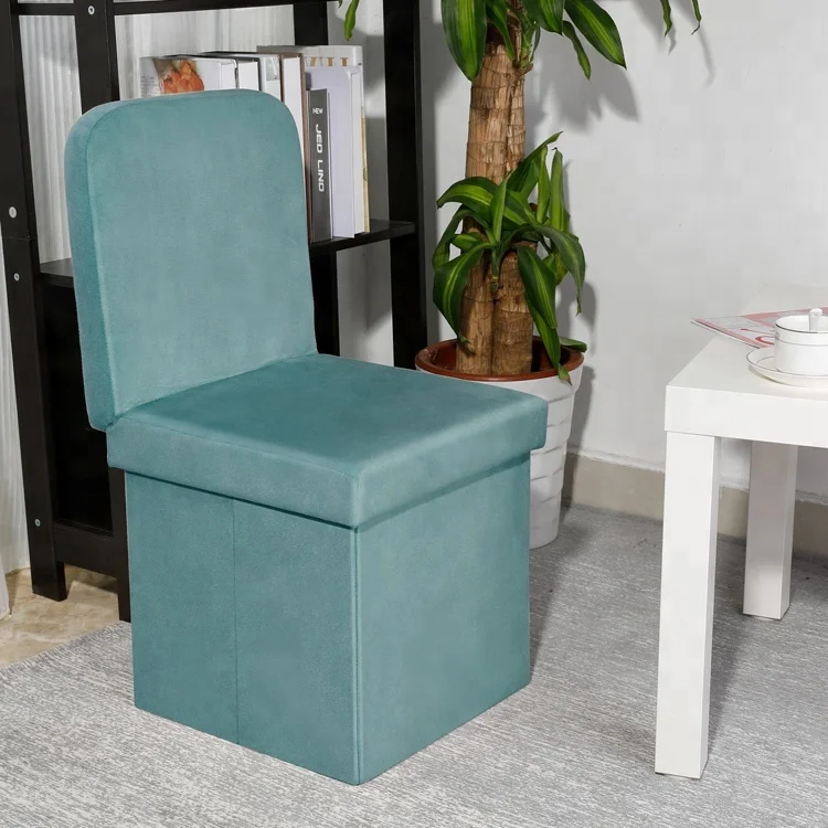 Velvet Ottoman Stool Chair with Backrest Foldable Storage Pouf