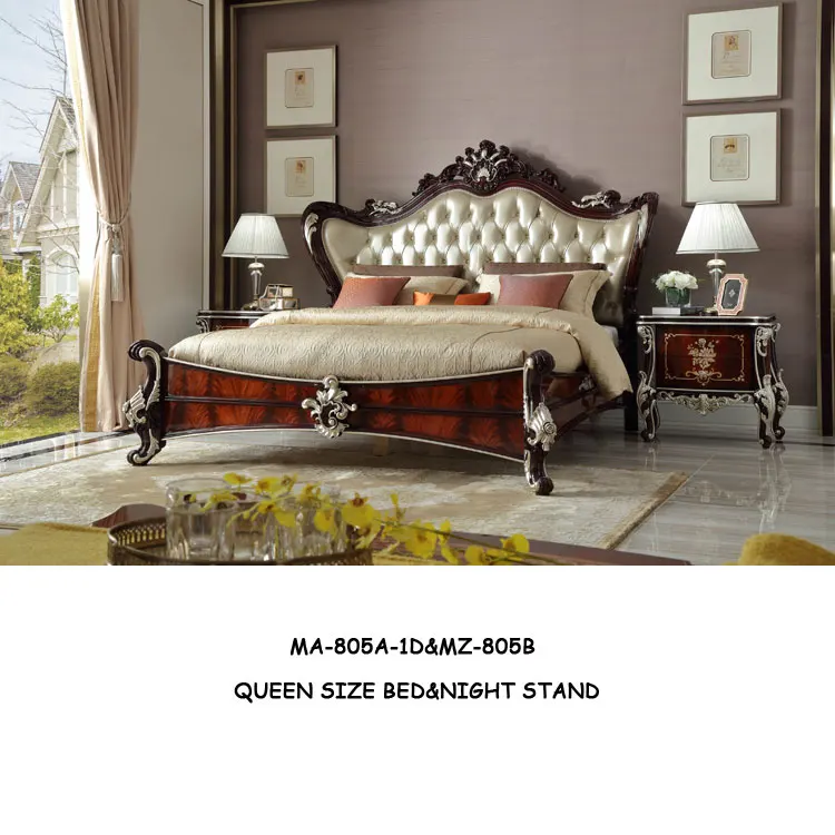 2022 new design Luxury classic French bedroom furniture set wooden king size bed with drawers