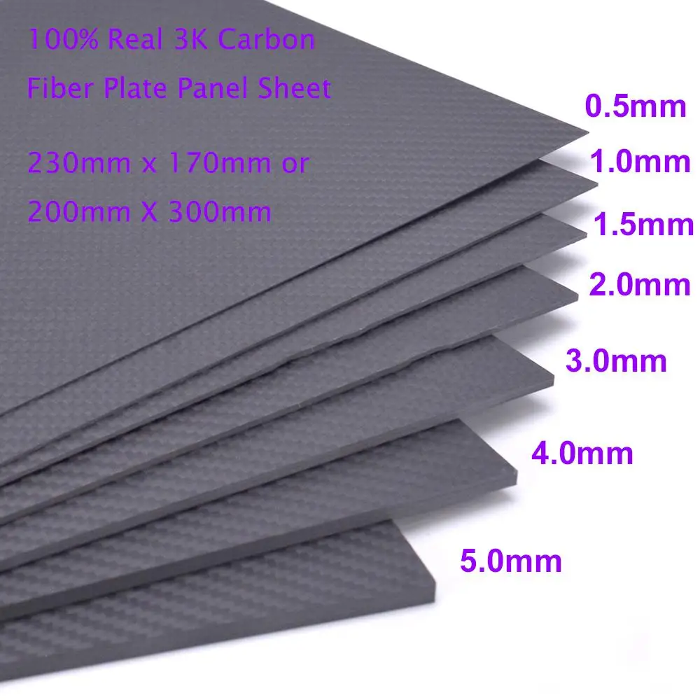 The 100% Real 3K Carbon Fiber Plate Panel Sheet 230mm x 170mm or 200mm X 300mm 3k Carbon fiber Plate Panel 0.5mm 1mm 1.5mm 2mm