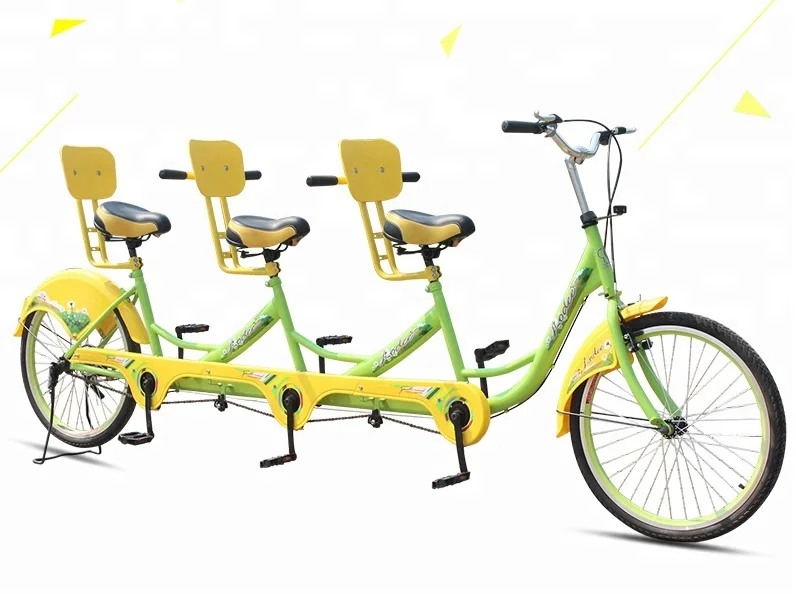 tandem bike with three seats for funny sightseeing tour and cycling