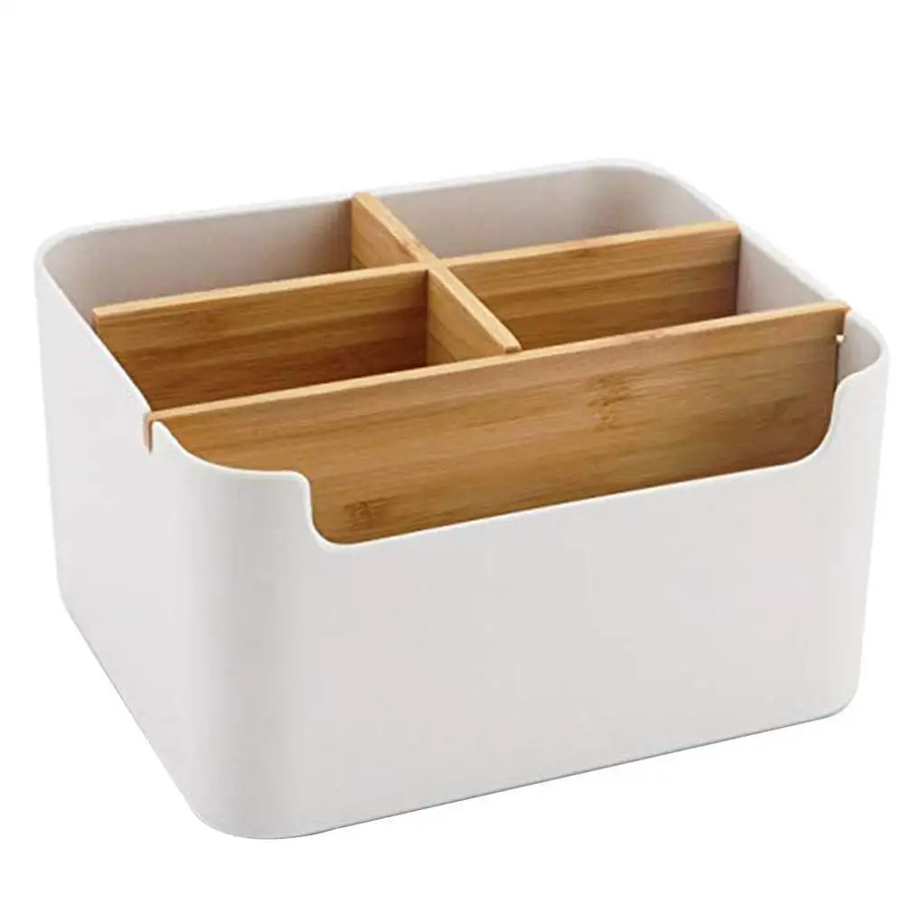 
Multifunction 5 compartments bamboo ps desk space storage organizer for stationery pen pencil desktop holder 