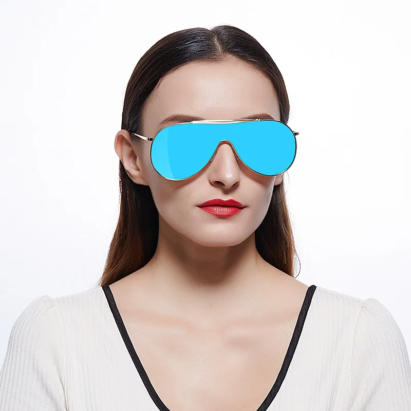 No Brand Cheap Price Oversized Big Metal Frame One Piece Lens Polarized Sunglasses