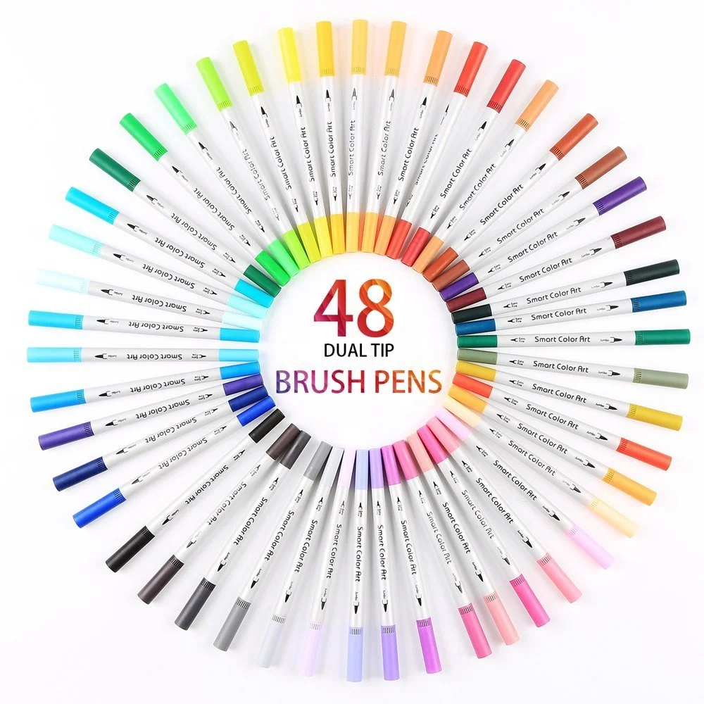 Wholesale  Fine Liner Brush Tip Double Paint Marker Dual Tip Brush Pens Art Markers