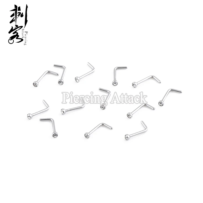 316L Surgical Steel L Shaped Crystal Nose Stud Indian Nose Ring