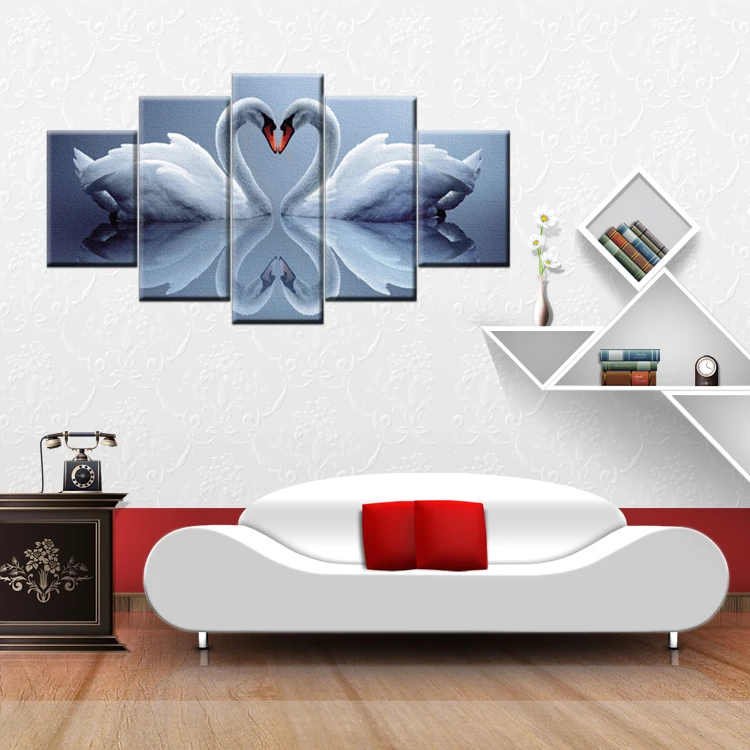 Beautiful loving white geese 5 pieces home goods wall art canvas painting