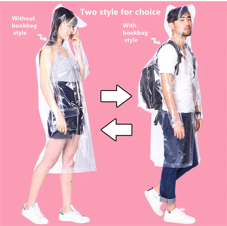 Male and female Fashionable transparent raincoat hiking outdoor long Backpack Travel raincoat portable raincoat