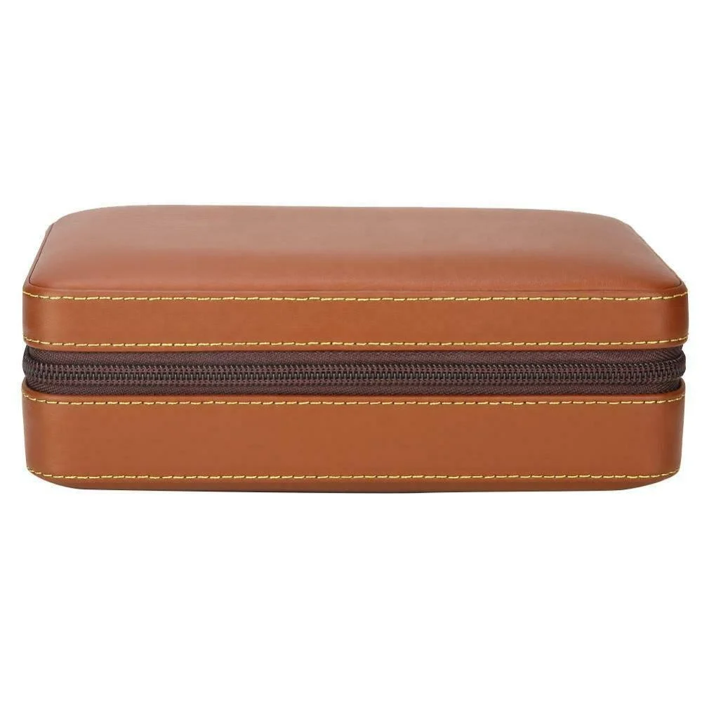 Brown Leather Cedar Wood Cigar Case Travel Carry 4 Counts