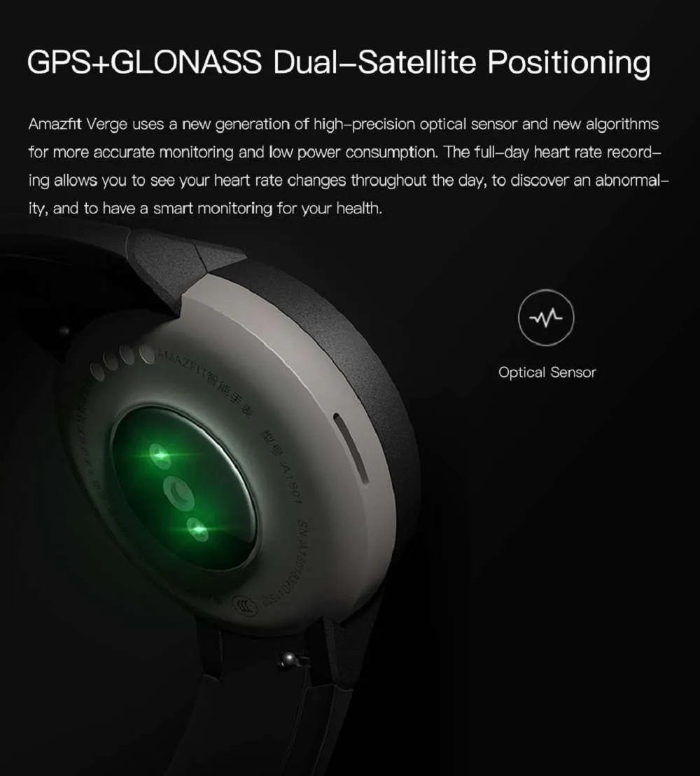 
English Version Huami Amazfit Verge 1.3 Inch AMOLED Screen Heart Rate Monitor Built-in NFC 11 Sports Modes Smart Watch 