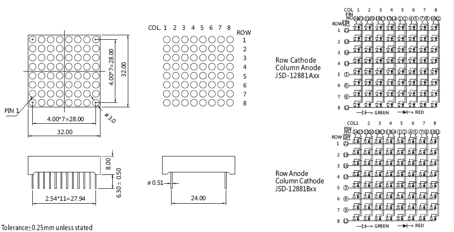 Матрица с ходовым отверстием 1,2 дюйма 3 мм 8x8 rgb светодиодный дисплей