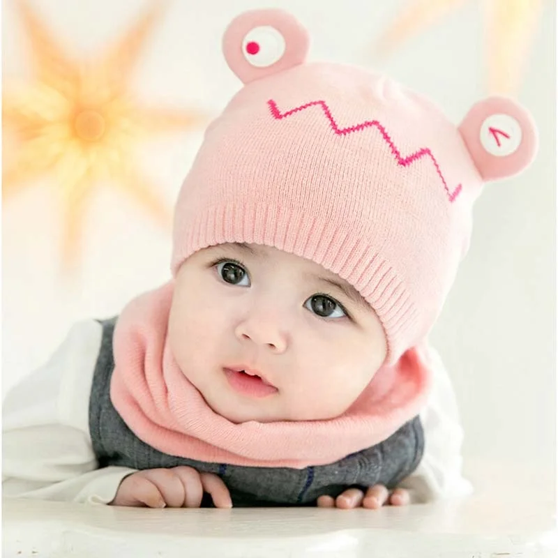 Fashion Warm Knitted Soft Winter New Born Cute Bear Toddlers Beanie Baby Hat And Scarf