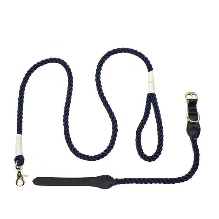 Factory Quality Custom Braid Rope Leash with Real Leather rope pet Collar Set Organic Cotton Rope Or Polyester Pet supplies set