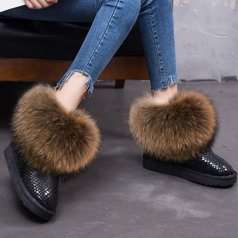 Best quality waterproof slippery raccoon fur boot fox fur snow boot