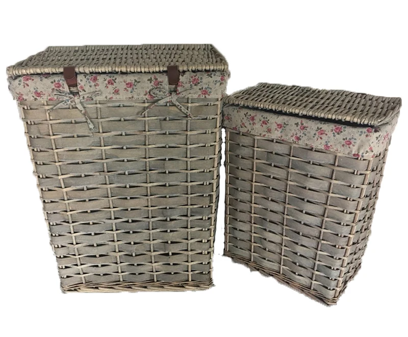 Wholesale Woven Wicker Laundry Basket With Lids Lining Handmade Sundries Clothes Set4 Bedroom