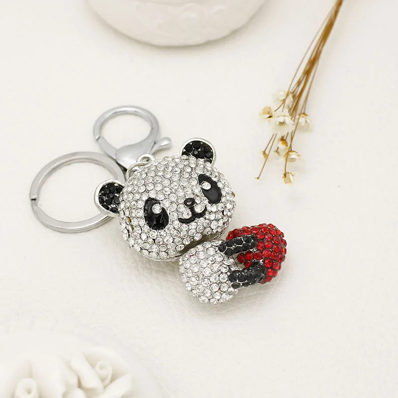 New Fashion Style Rhinestone Crystal Panda Key Ring Keychain For Bag Car Bear Keychains