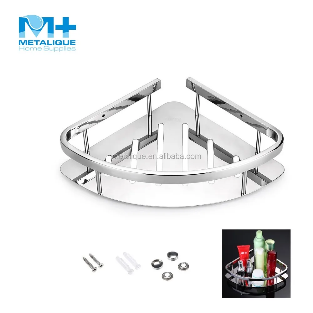 
Metalique 304 Stainless Steel Mirror Polished Shower Caddy Bathroom Shelf, Wall Mounted Rustproof Corner Basket 