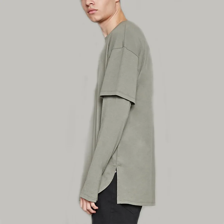 Mens 100% cotton crew neck t shirt double-layer sleeves xxxl oversized t shirt