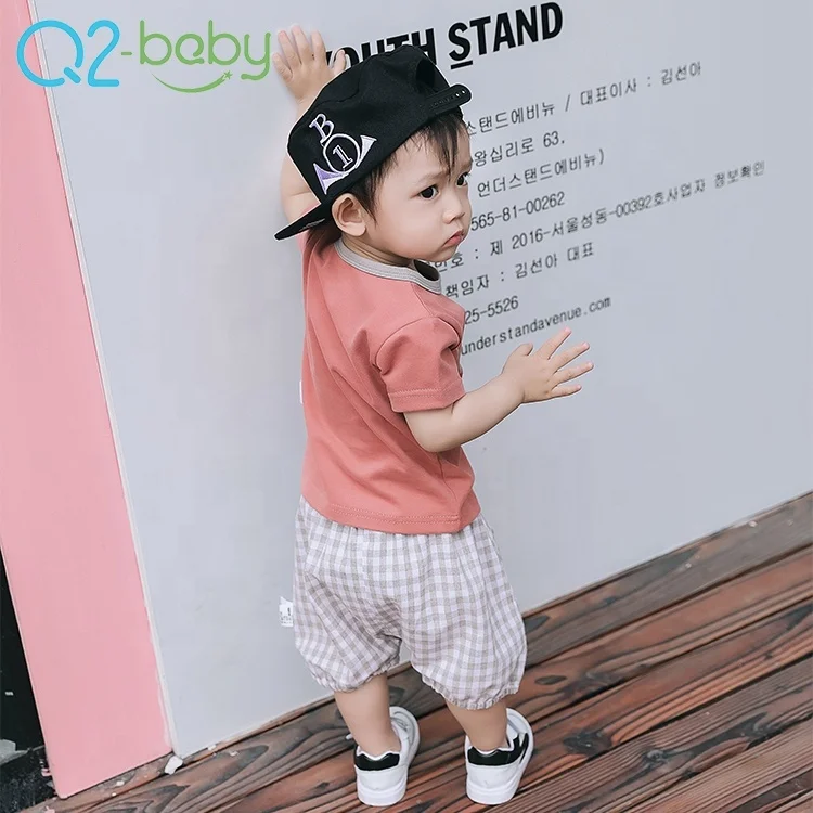 
Breathable simple design letter printed o-neck baby tops, pure cotton infant t-shirts for unisex 1882 