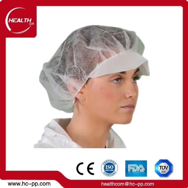 
Disposable snood cap made of pp nonwoven, with peak and hairnet, protector hood 