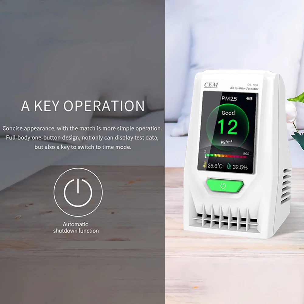 
CEM DT-968 Indoor PM2.5 Air Quality Detector Real Time Monitoring PM2.5/PM10 with Air Temperature and Humidity 