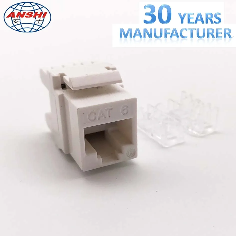 ANSHI RJ45 CAT6 Keystone Jack 180 degree UTP Connection with dust cover