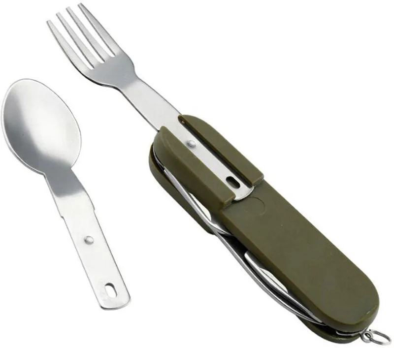Outdoor multifunction foldable spoon fork blade can bottle opener camping picnic cutlery custom logo