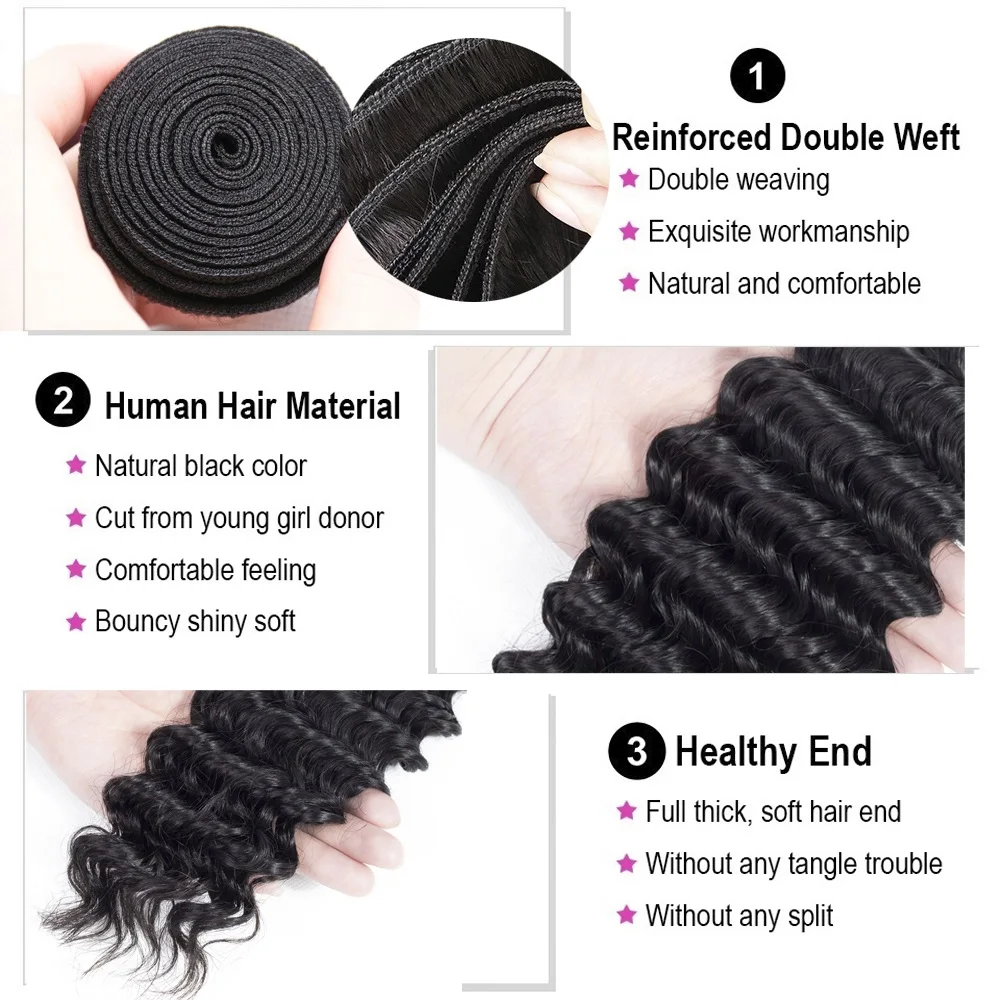 
High quality virgin human hair product , deep wave cuticle align hair bundles 