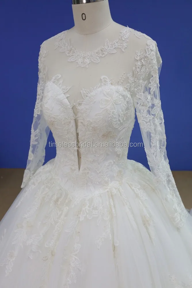 Sweetheart split neckline long sleeves lace ball gown wedding dresses