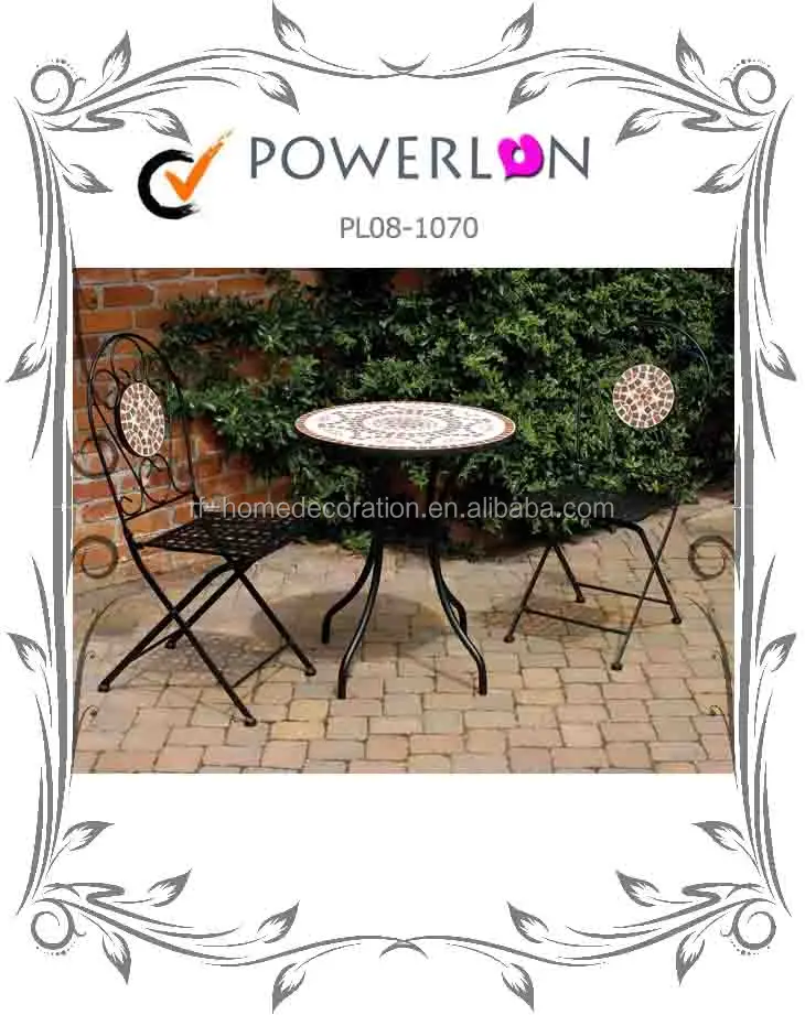 
Red Mosaic Bistro Set With Table and Foldable Chairs Classic Vintage Victorian style for garden 