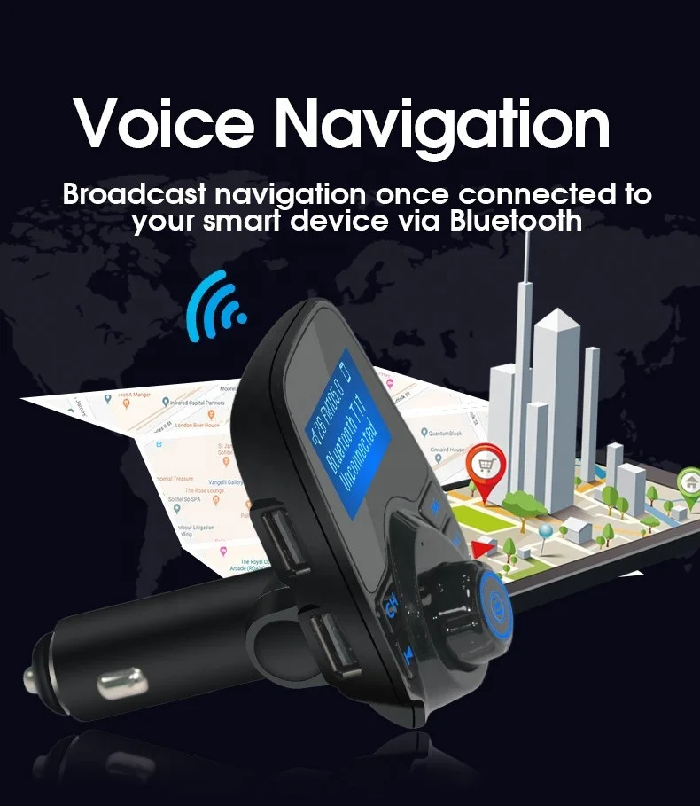 AGETUNR T11 Bluetooth V5.0 mp3 FM transmitter with AUX, dual USB Output, DC5V 2.1A charging, display car voltage Stereo Player