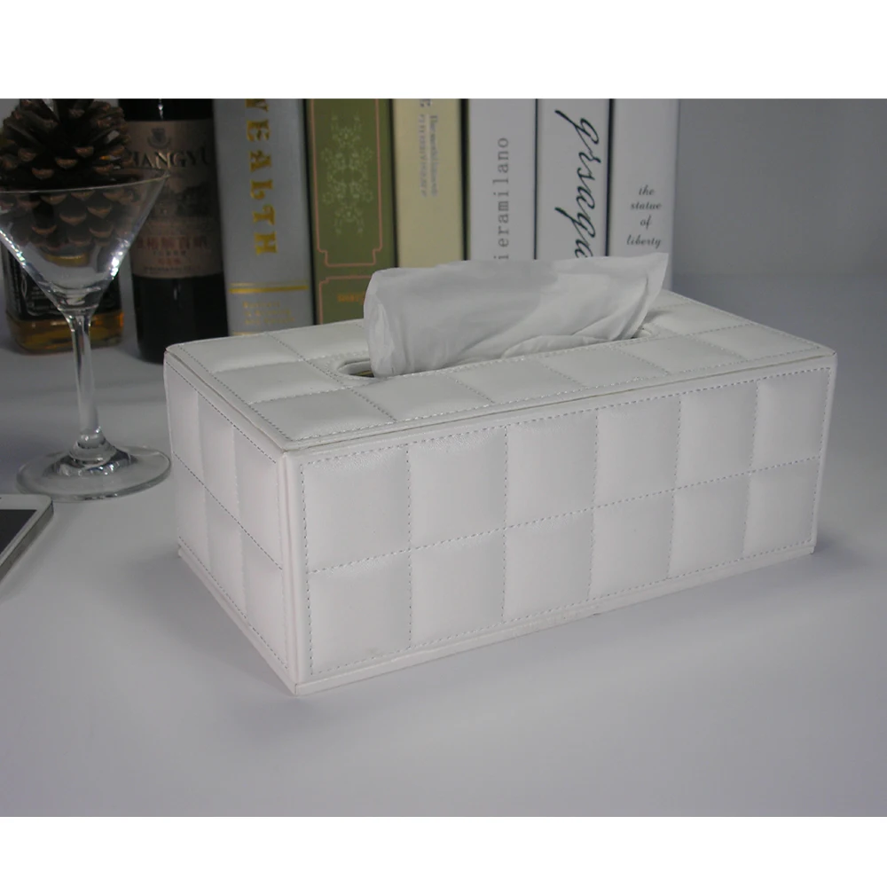 Car tissue storage box White rectangular PU leather tissue box cover Fabric color optional customized tissue box cover