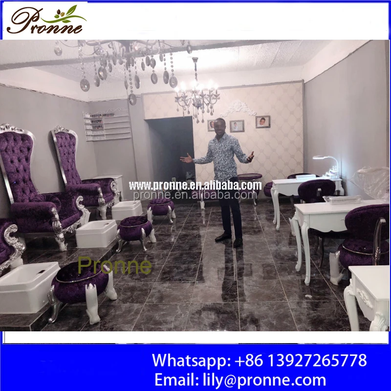 Foshan furniture purple velvet beauty sex nude girls spa massage chair