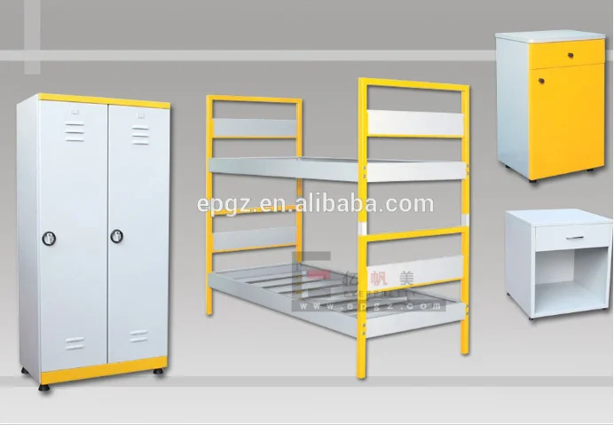 School Dormitory Furniture Student Iron Bunk Bed, Single Metal Bunk Bed with Drawer