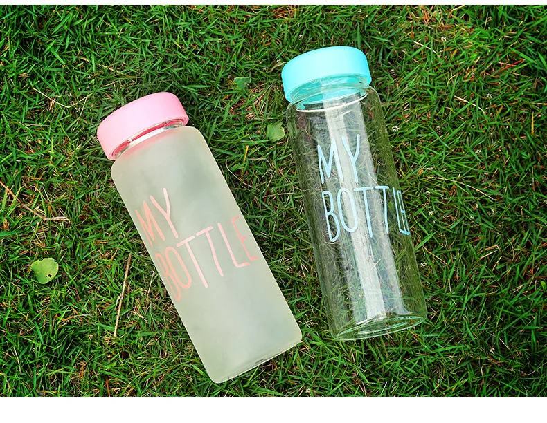 Gift Sanding Surface Glass Water Cup With Cap 450M Big Mouth, Handle Jar, Fashion Glass My Bottle